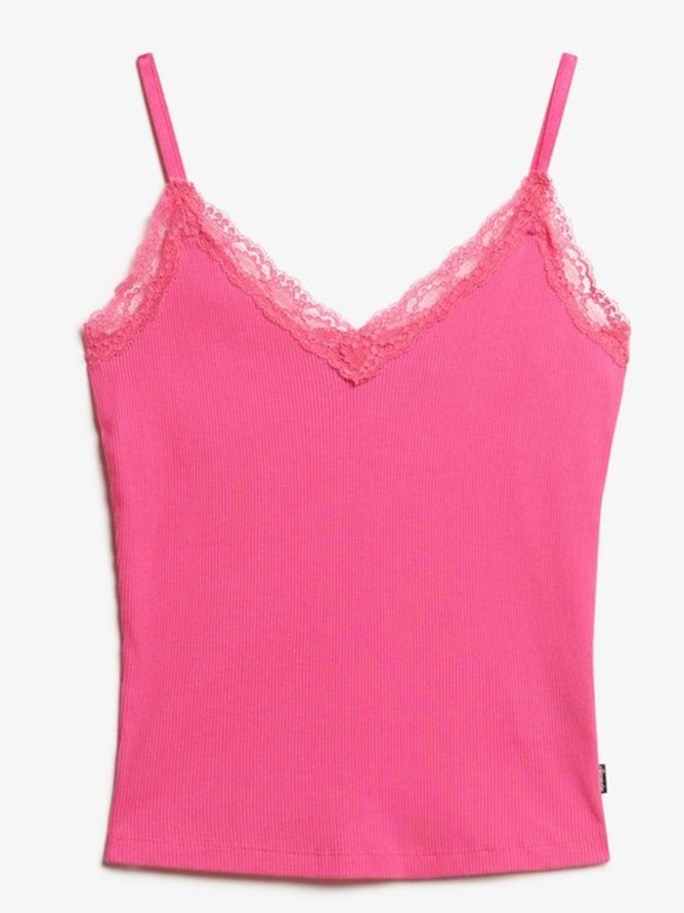 Primark Women's Plus Size 2XL Tank Top Ribbed Dark Pink Lace Trim Stretch Cotton